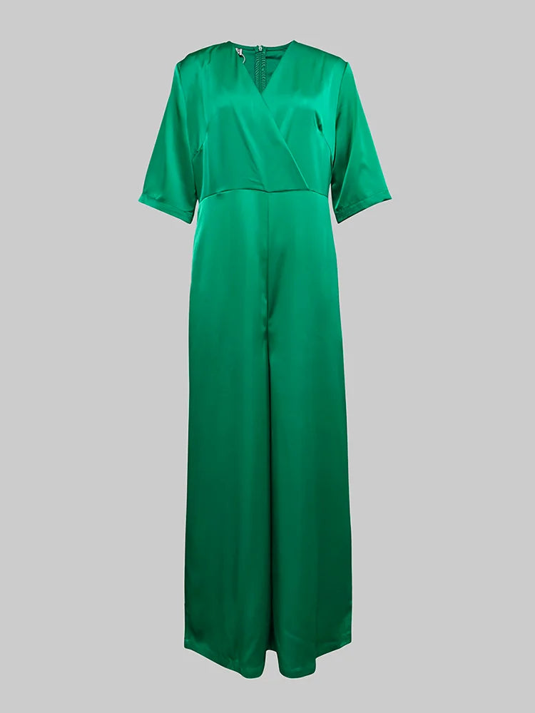 Gymystars 2025 Summer Elegant Deep V-neck Green Jumpsuit