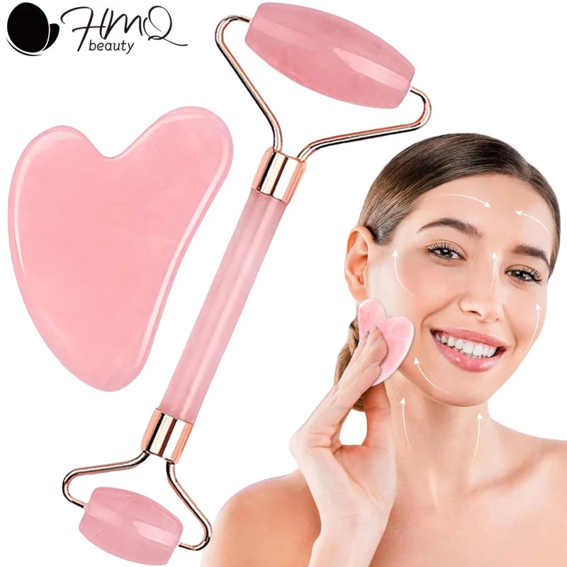 2Pcs Face & Neck Roller Massage Kit with Gua Sha Board