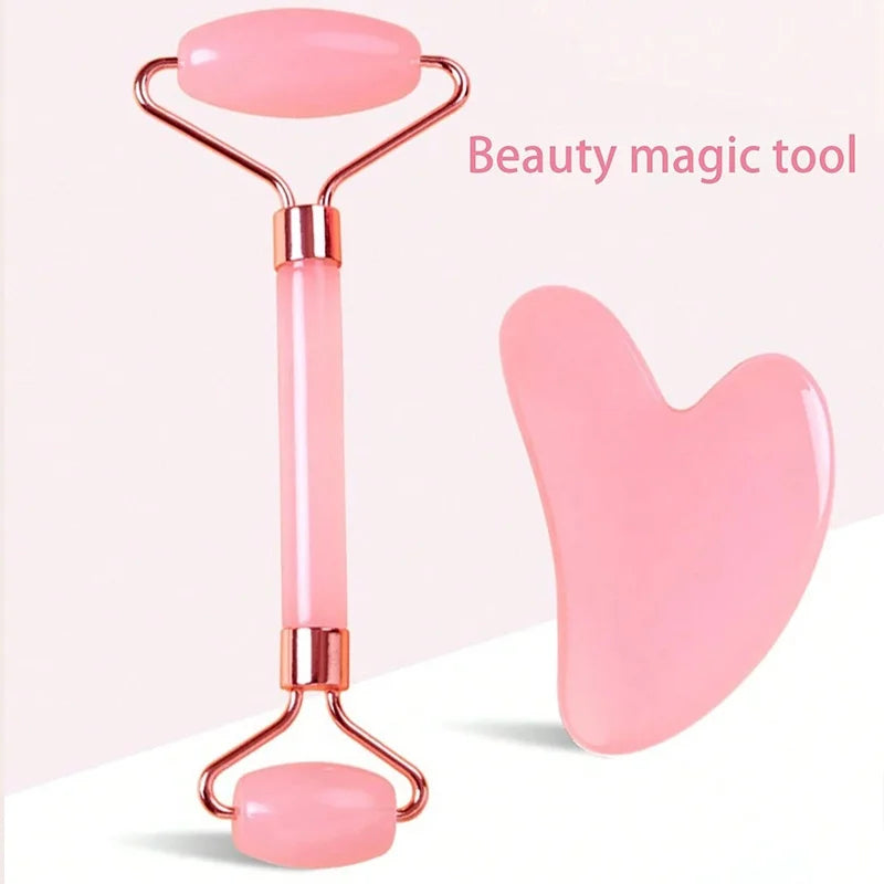 2Pcs Face & Neck Roller Massage Kit with Gua Sha Board