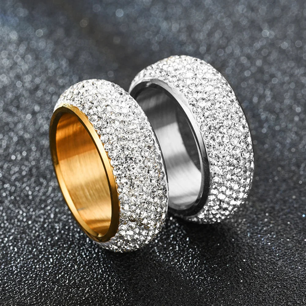 Hip Hop Iced Out Arc Circle Ring Gold/Silver Stainless Steel