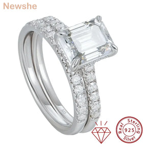 Newshe 2pcs 925 Sterling Silver Certified Moissanite Rings Set for Women