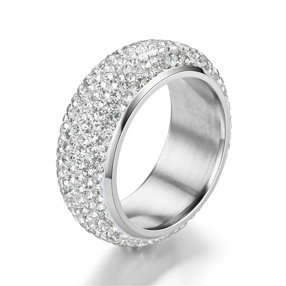 Hip Hop Iced Out Arc Circle Ring Gold/Silver Stainless Steel