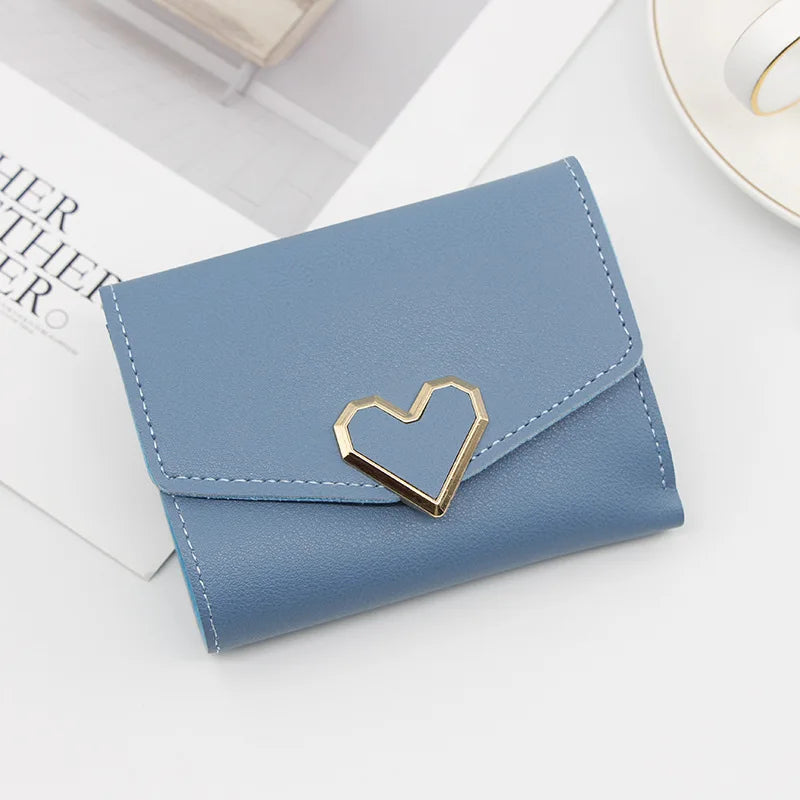 Korean Women’s Heart-Shaped 3-Fold Wallet with Card Slots