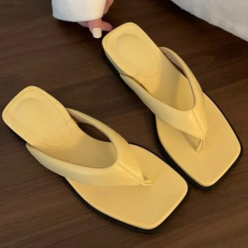 Summer Square Head Open Toe Non-Slip Flat Slippers
