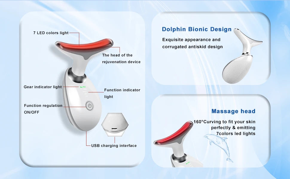 7-Color LED Facial & Neck Massager for Skin Tightening