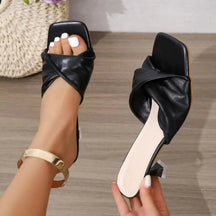 Handmade Summer Women's Square Open Toe High Heel Slippers