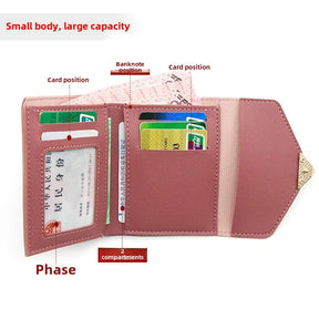 Korean Women’s Heart-Shaped 3-Fold Wallet with Card Slots