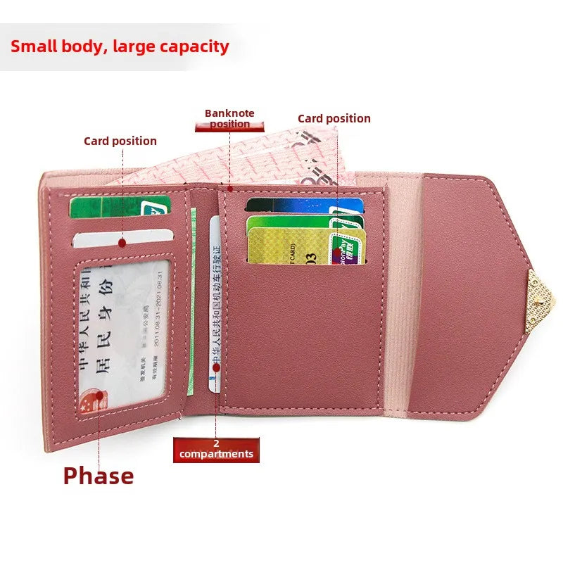 Korean Women’s Heart-Shaped 3-Fold Wallet with Card Slots