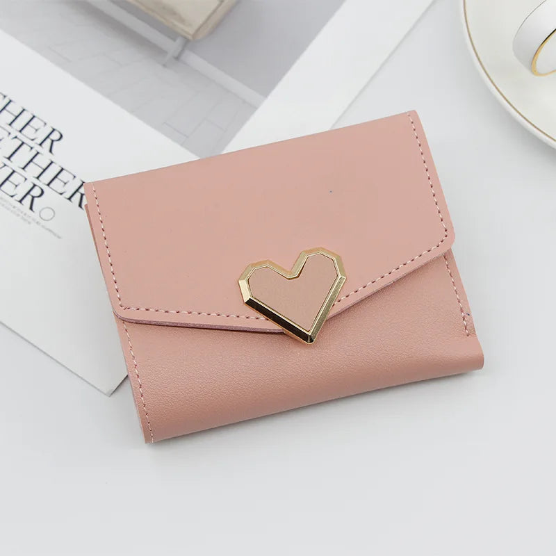 Korean Women’s Heart-Shaped 3-Fold Wallet with Card Slots