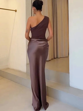 JULISSA MO Patchwork Satin One Shoulder Maxi Dress