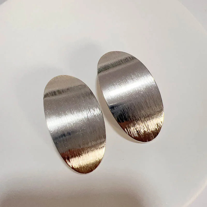 Exaggerated Metal Oval Brushed Texture Retro Fashion Stud Earrings