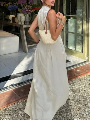 MUJER Zipper Pleated Sleeveless Bodycon Midi Dress