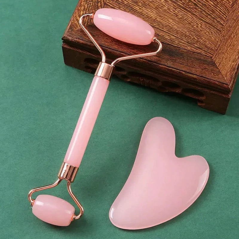 2Pcs Face & Neck Roller Massage Kit with Gua Sha Board