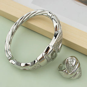 Cuff Bangle & Ring Set 18K Gold Plated for Women
