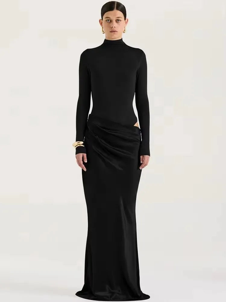 JULISSA MO Patchwork Satin One Shoulder Maxi Dress