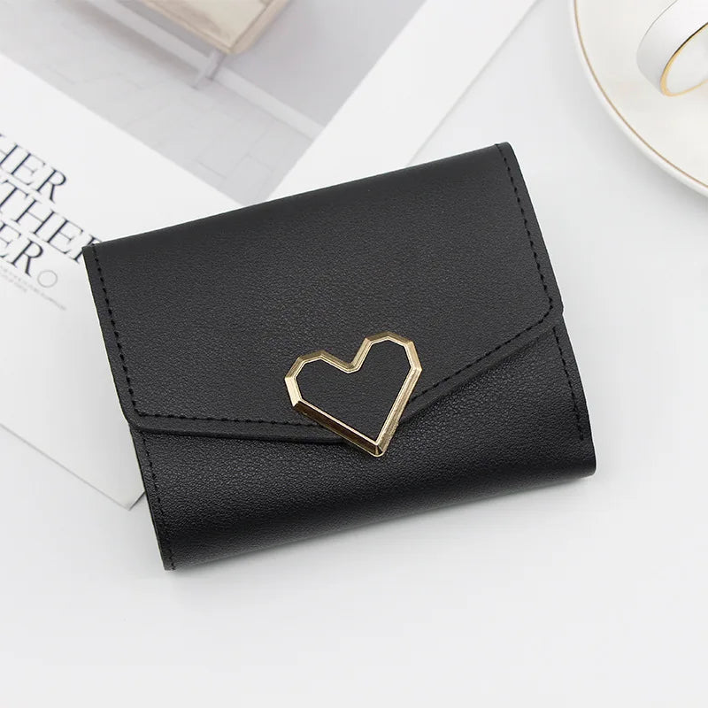 Korean Women’s Heart-Shaped 3-Fold Wallet with Card Slots