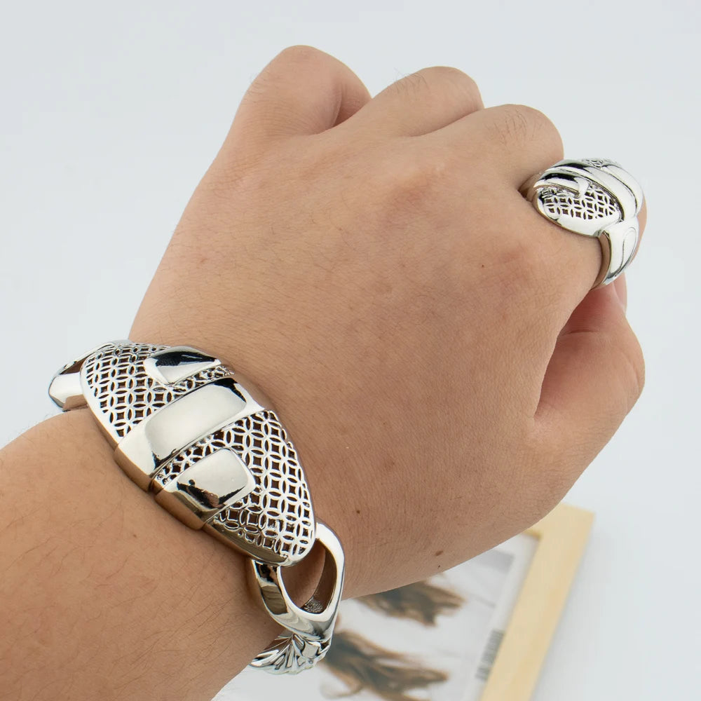 Cuff Bangle & Ring Set 18K Gold Plated for Women