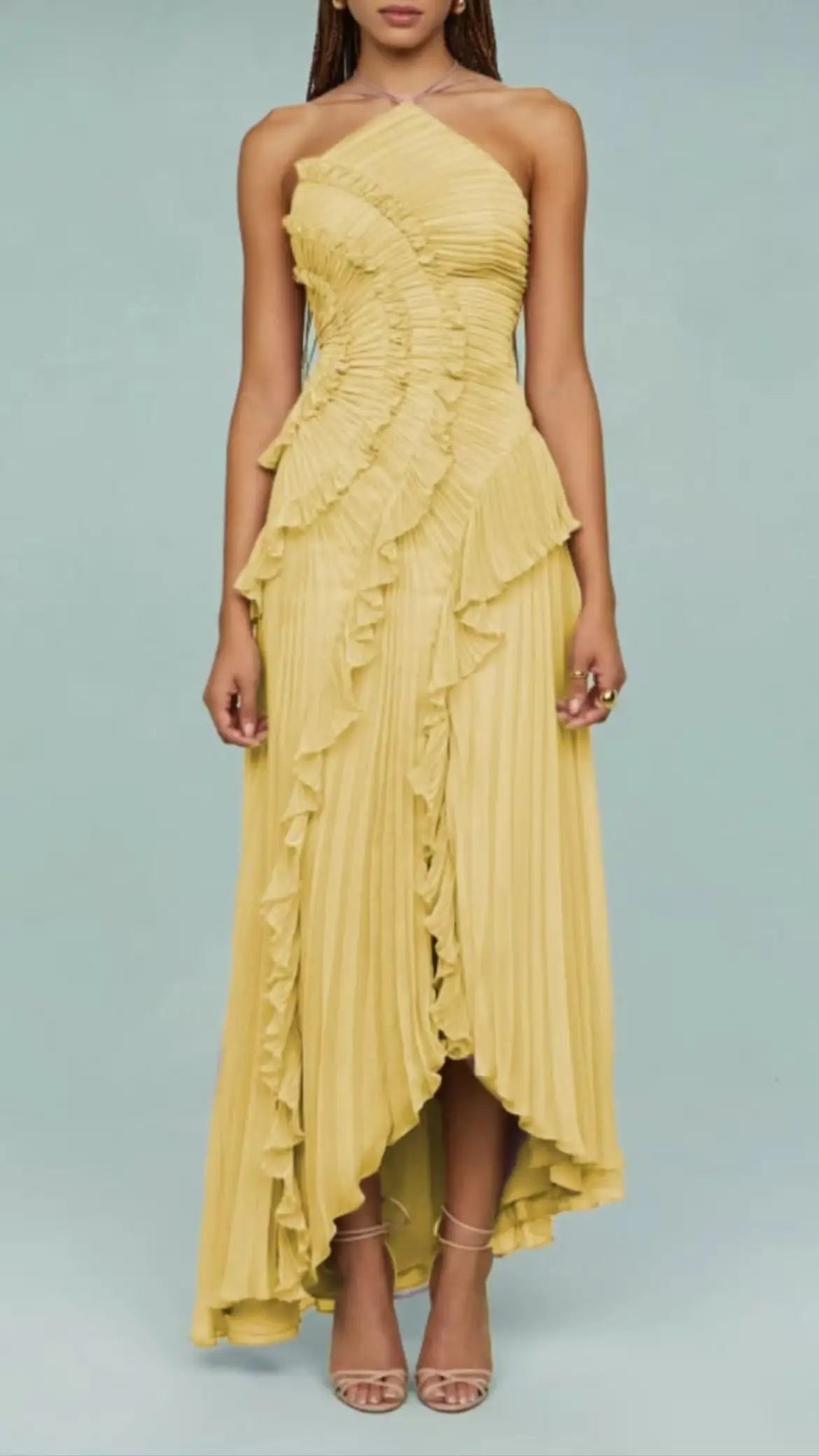 Chic Lotus Edge Backless Lace-Up Halter Maxi Dress