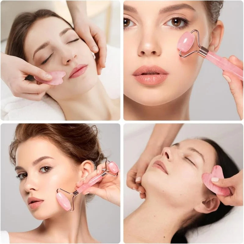 2Pcs Face & Neck Roller Massage Kit with Gua Sha Board