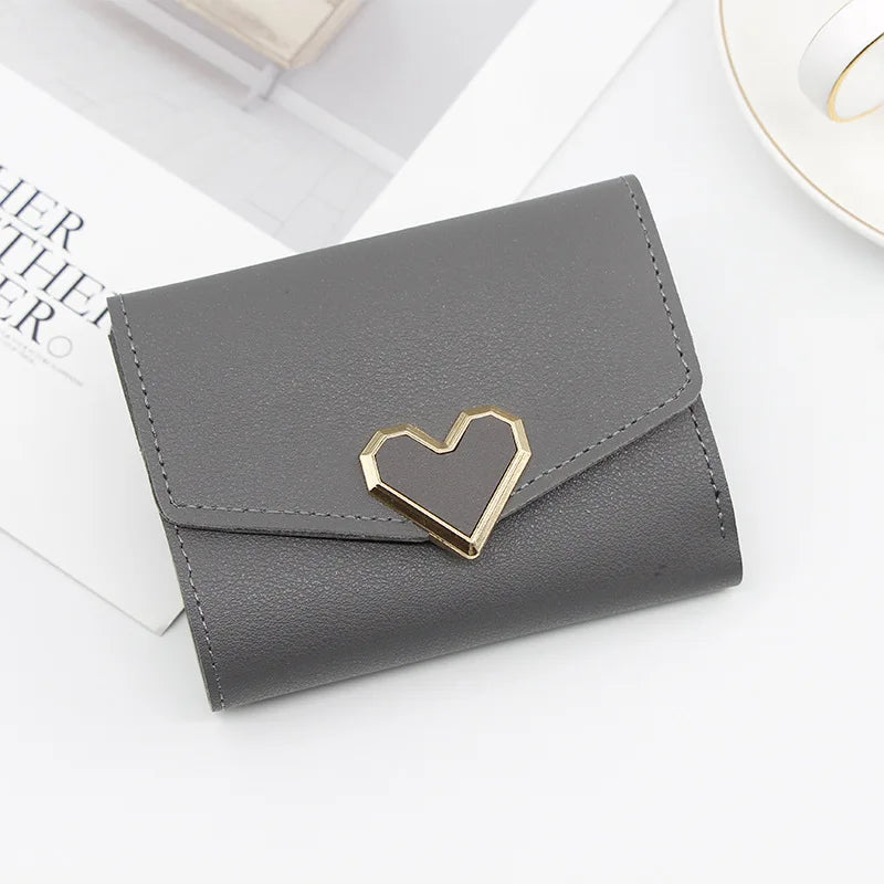 Korean Women’s Heart-Shaped 3-Fold Wallet with Card Slots