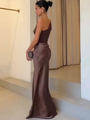 JULISSA MO Patchwork Satin One Shoulder Maxi Dress