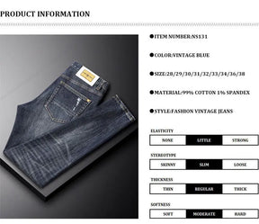Italian street fashion men's jeans, high-quality retro washed blue elastic slim fit corrugated patch jeans, men's retro denim pa