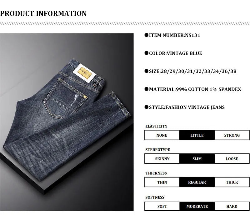 Italian street fashion men's jeans, high-quality retro washed blue elastic slim fit corrugated patch jeans, men's retro denim pa