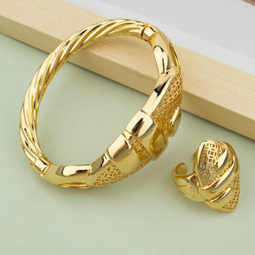 Cuff Bangle & Ring Set 18K Gold Plated for Women