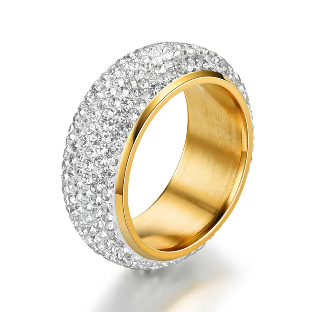 Hip Hop Iced Out Arc Circle Ring Gold/Silver Stainless Steel