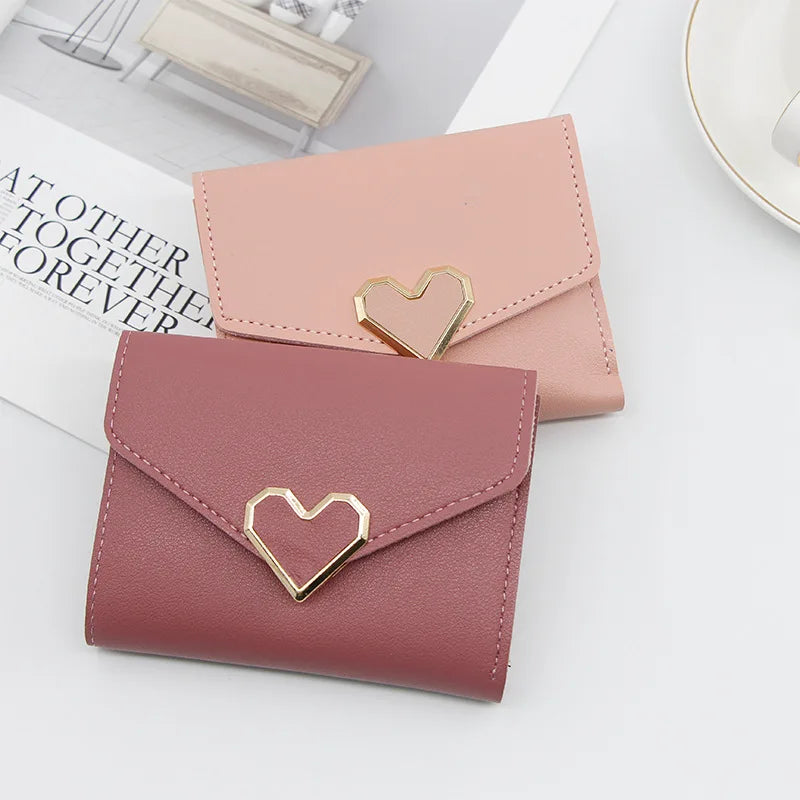 Korean Women’s Heart-Shaped 3-Fold Wallet with Card Slots