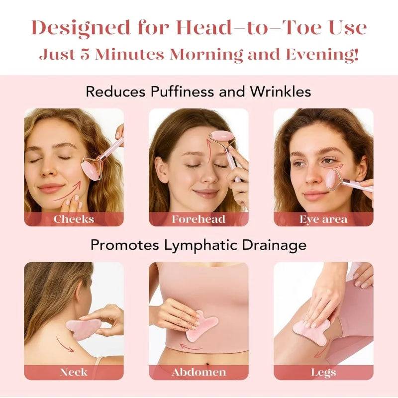 2Pcs Face & Neck Roller Massage Kit with Gua Sha Board