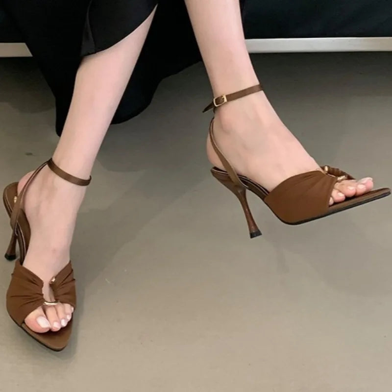 2025 Summer Solid Color Thin Strap Stiletto Sandals