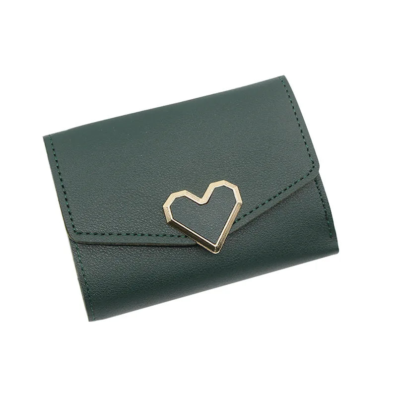 Korean Women’s Heart-Shaped 3-Fold Wallet with Card Slots