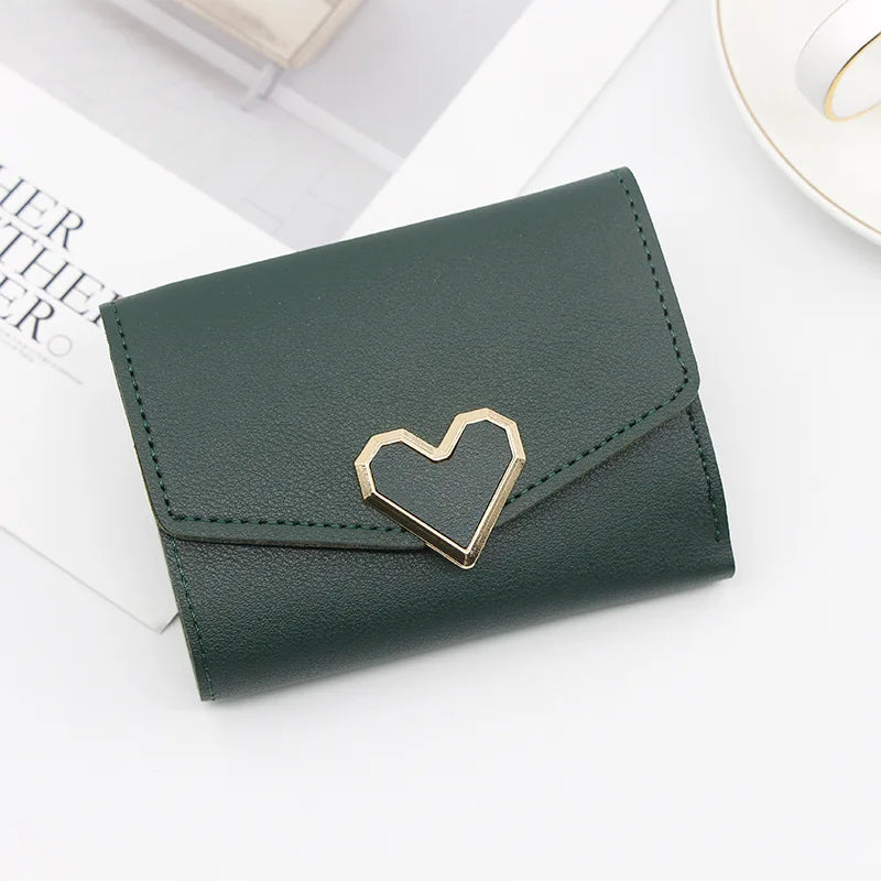 Korean Women’s Heart-Shaped 3-Fold Wallet with Card Slots