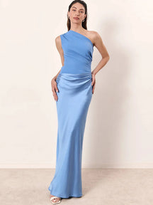 JULISSA MO Patchwork Satin One Shoulder Maxi Dress
