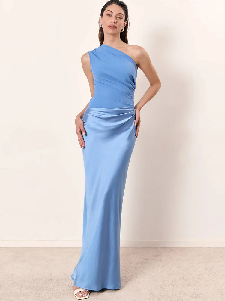 JULISSA MO Patchwork Satin One Shoulder Maxi Dress