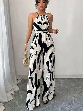 Summer Women's Sexy Halter Neck Geometric Print Jumpsuit