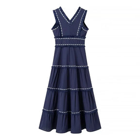 Summer New Product: Casual Women's Fashion V-neck Sleeveless Waist Collection with Tassel Decoration Dress