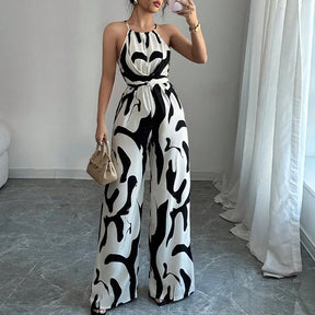 Summer Women's Sexy Halter Neck Geometric Print Jumpsuit