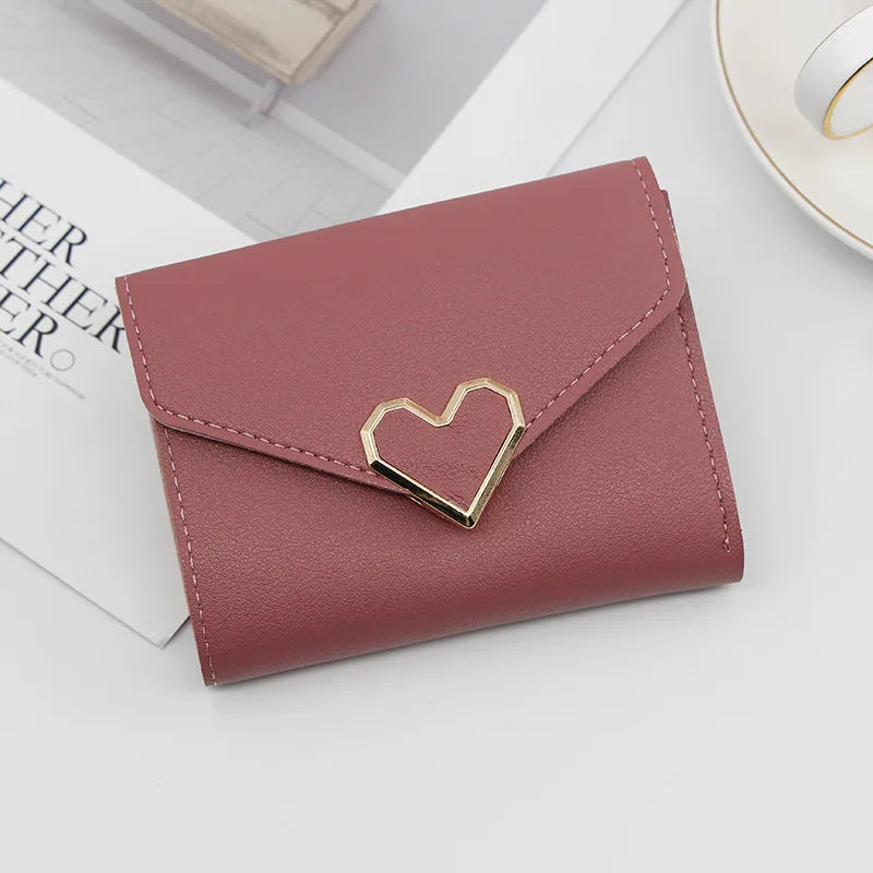 Korean Women’s Heart-Shaped 3-Fold Wallet with Card Slots