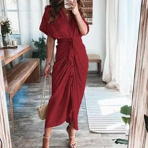 Summer Bandage Shirt Dress with Button & Ruched Waist