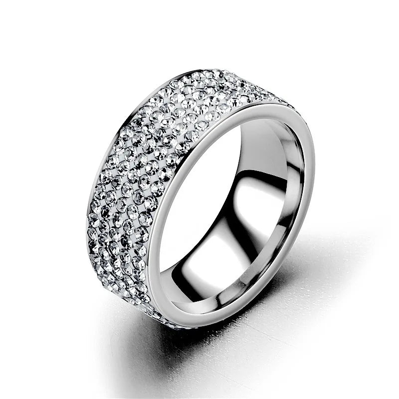 Hip Hop Iced Out Arc Circle Ring Gold/Silver Stainless Steel