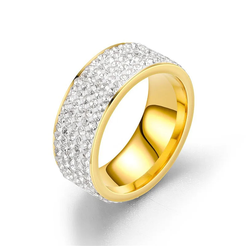 Hip Hop Iced Out Arc Circle Ring Gold/Silver Stainless Steel