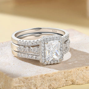 2Pcs GRA Certified Moissanite Radian Cut Wedding Rings Set