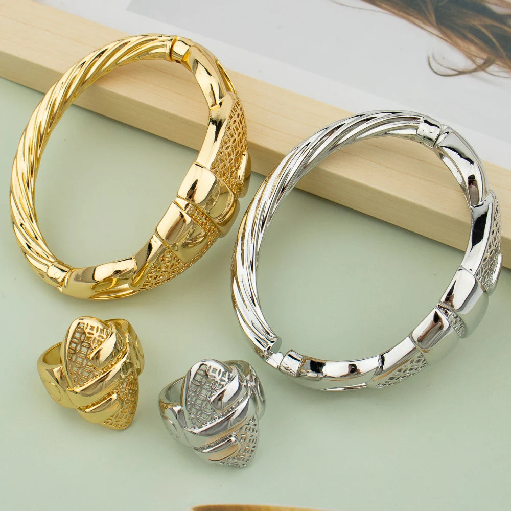 Cuff Bangle & Ring Set 18K Gold Plated for Women