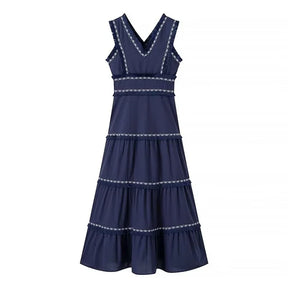 Summer New Product: Casual Women's Fashion V-neck Sleeveless Waist Collection with Tassel Decoration Dress