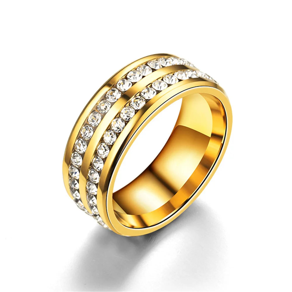 Hip Hop Iced Out Arc Circle Ring Gold/Silver Stainless Steel