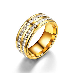 Hip Hop Iced Out Arc Circle Ring Gold/Silver Stainless Steel