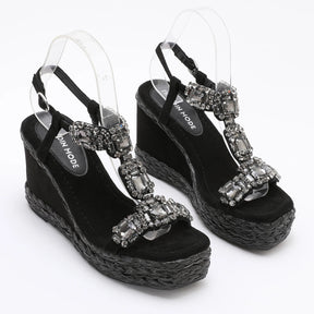 Trendin Mode Women's Velvet High Wedge Sandals 10cm Heel