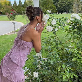 Chic Lotus Edge Backless Lace-Up Halter Maxi Dress